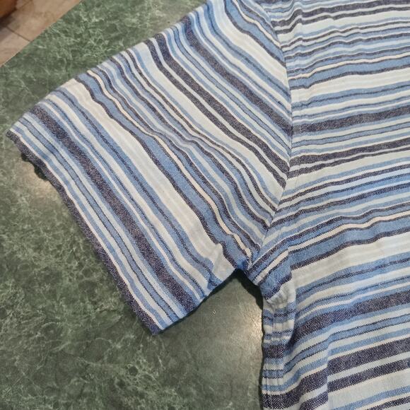 Gymboree Mens 2x XXL Linen Blend Short Sleeve Button Down Shirt Blue Stripe EUC - Picture 6 of 12